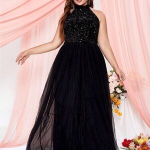 Black Sequin Halter Dress